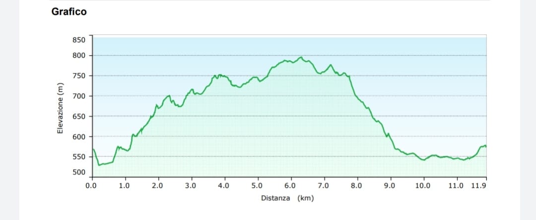 Altimetria escursione Sentiero Luca Ghini