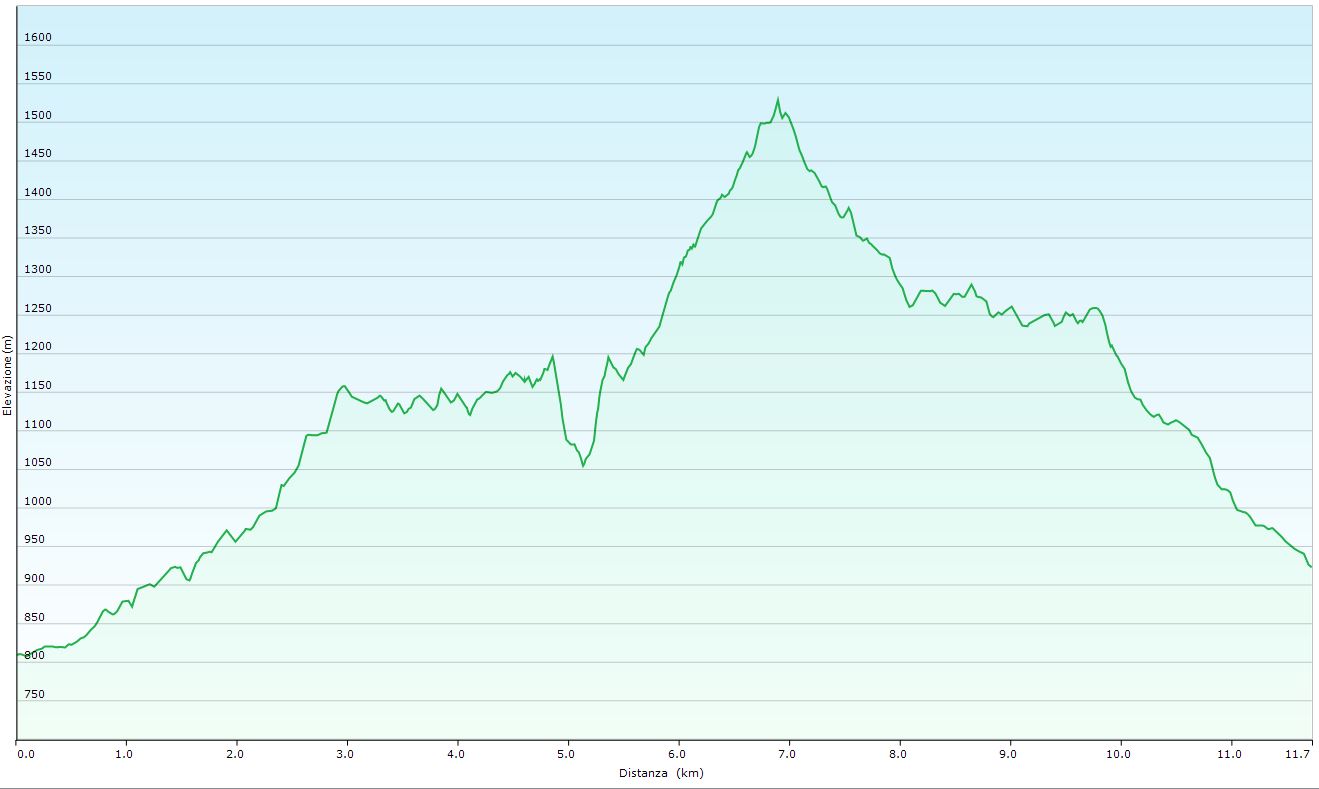Altimetria escursione Monte Pizzo e Monte Grande